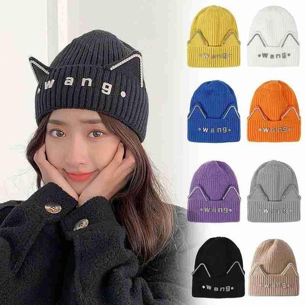 

Fashion Benie Autumn and Winter Knitted Hat Warm and Sashionable Rhinestone Letter Print Knitted Cap, Blue;gray