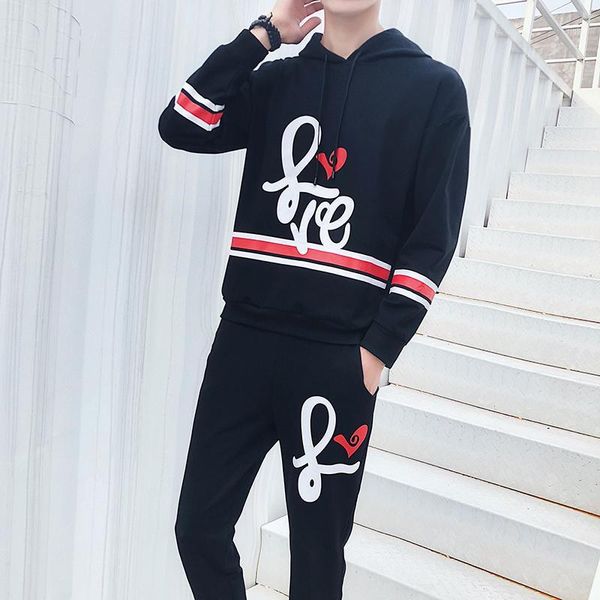 

loldeal mens winter warm fleece slim hooded pants sweatsuit tracksuit set high school student clothes1, Gray