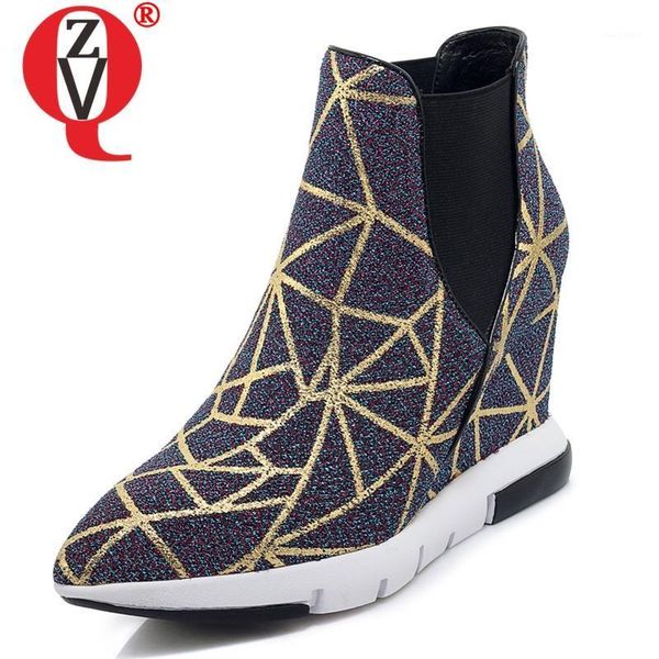 

boots zvq plaid geometric pattern woman 8.5cm heels shoes autumn fashion ankle pointed thick bottom wedge booties drop 1, Black