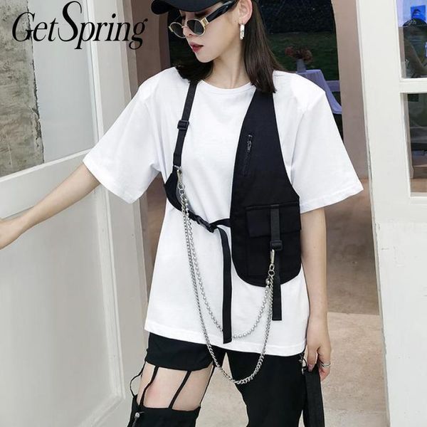 

getspring women vest patchwork irregular fashion womens vests asymmetry all match casual black summer vest coat 2020 new fashion1, Black;white