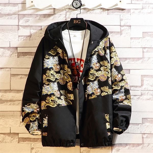 

men jacket dragon hip hop jacket male casual fashion hooded jacket harajuku outerwear spring autumn youth oversize 5xl 201218, Black;brown