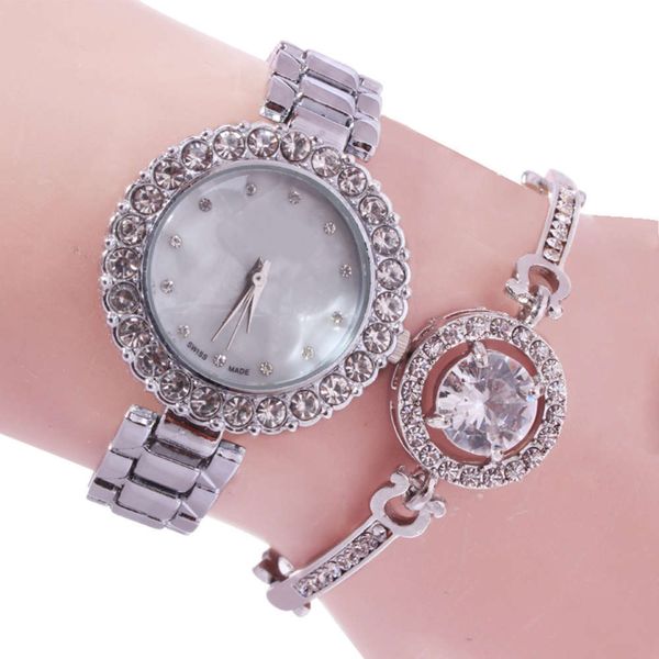 

selling women's watch water diamond haoshi network set bracelet watch two sets, Slivery;brown