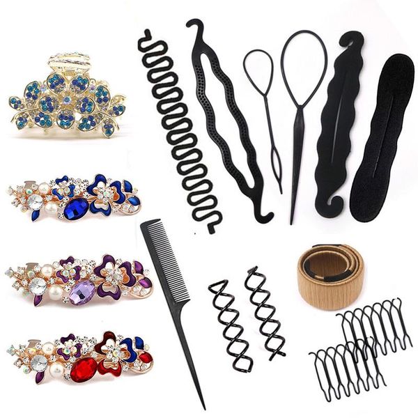 

hair accessories black magic braider styling donut bun maker for women girls knot knitted elastic hairband headband clips