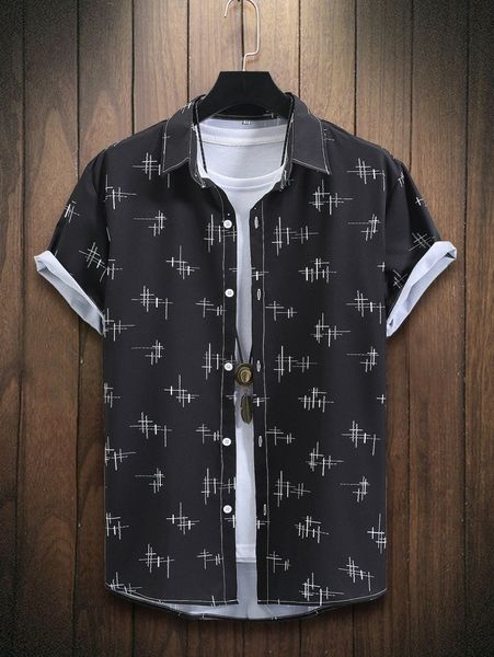 

men random geo print shirt without tee b61l#, White;black