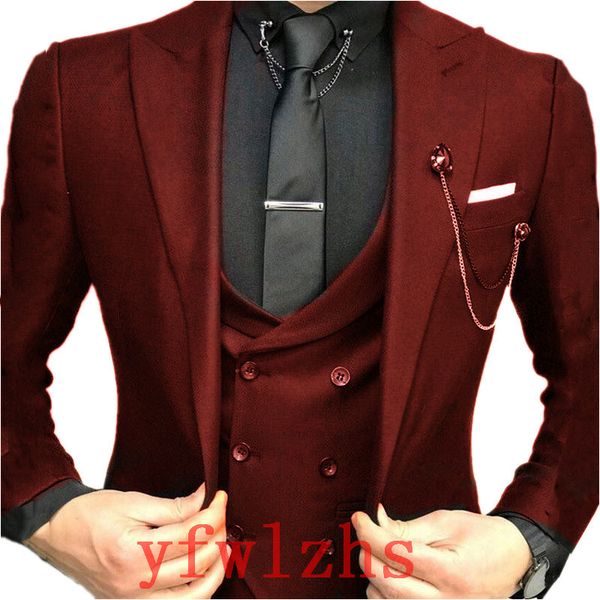 

classic wedding tuxedos peak lapel slim fit suits for men groomsmen suit three pieces prom formal suits (jacket+pants+vest+tie) w503, Black;gray