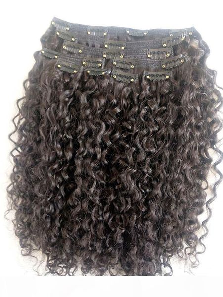 

new arrive clip in brazilian human virgin remy natural black hair curly hair weft soft double drawn hair extensions