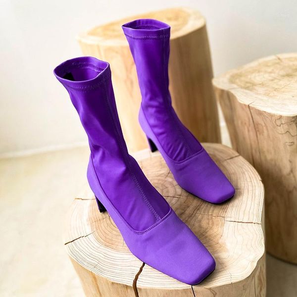 

boots deat 2021 autumn and winter fashion casual square head thick high heel shoes elastic stockings short women sg0441, Black