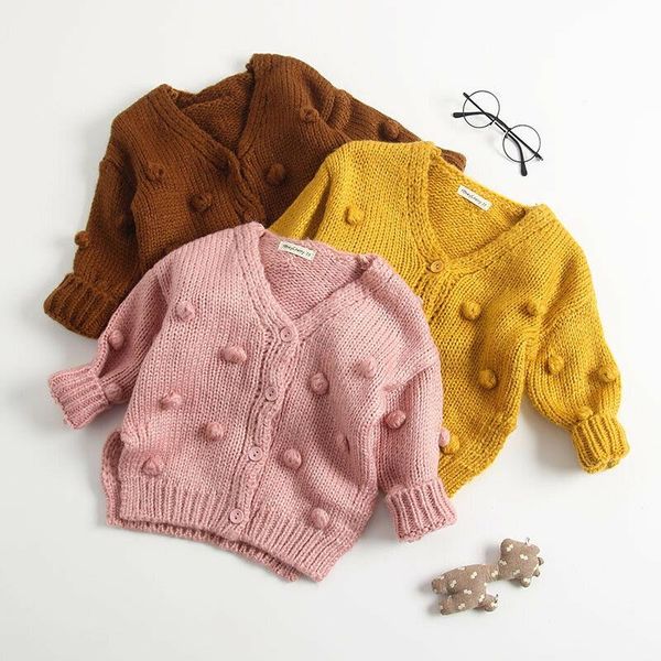 

pullover fashion child kids baby girl knitted sweater long sleeve v neck cardigan coat jacket outwear, Blue