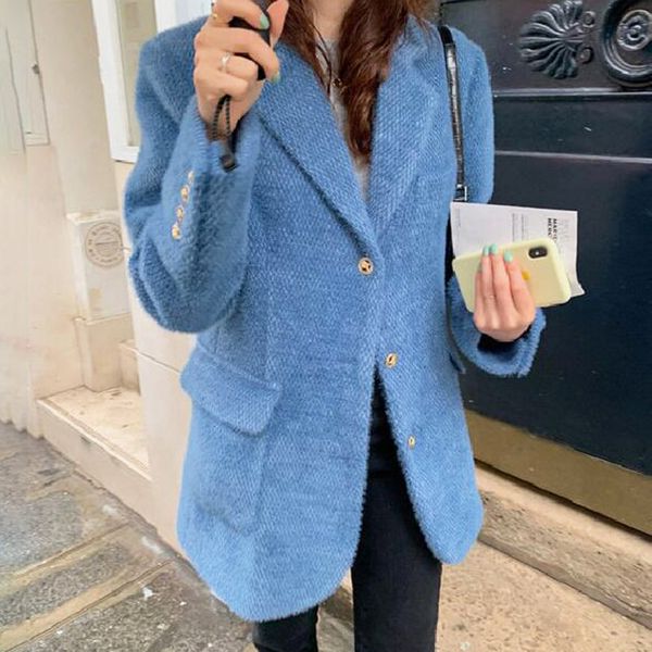 

[ewq] korean chic autumn retro three-button loose furry cotton-padded warm coat women winter multicolor winter jacket 201028, Black;brown