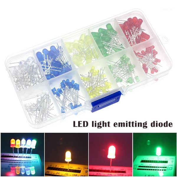 

100pcs(5 colors x 20pcs) 5mm 3mm led light emitting diode round assorted color white/red/yellow/green/blue kit box kqs81