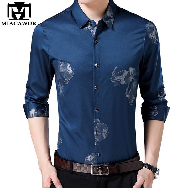 

men's casual shirts miacawor shirt men fashion floral camisa masculina autumn long sleeve dress streetwear blusa c534, White;black