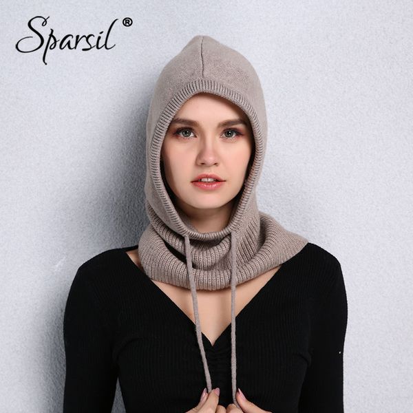 

wool knit hooded collar adjustable elastic hats winter men&women warm thick cashmere neck cover drawstring caps, Blue;gray