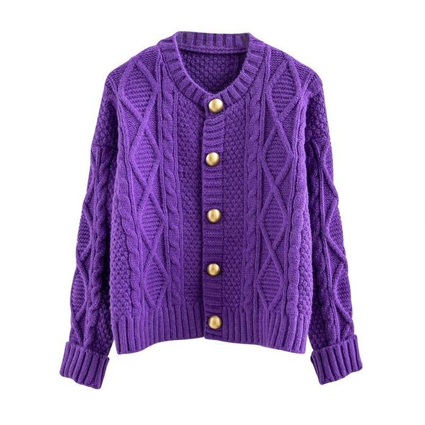

short purple sweater cardigan women loose thickened autumn and winter sweater woolen coat, White