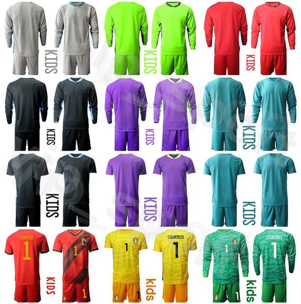 

kids goalkeeper long sleeve youth belgium thibaut courtois jersey soccer set 12 simon mignolet 13 koen casteels football shirt kits goalie, Black