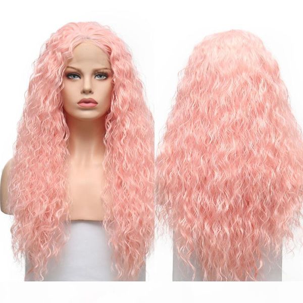 

quinlux wigs pink curly long wig for women cosplay costume lolita hair heat resistant fiber african synthetic lace front wig, Black