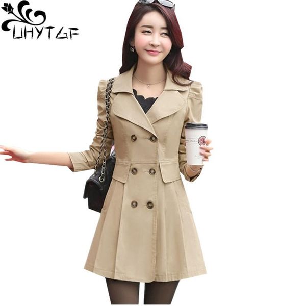 

women's trench coats uhytgf female windbreaker coat double-breasted casual style spring autumn women slim wild medium length 49, Tan;black