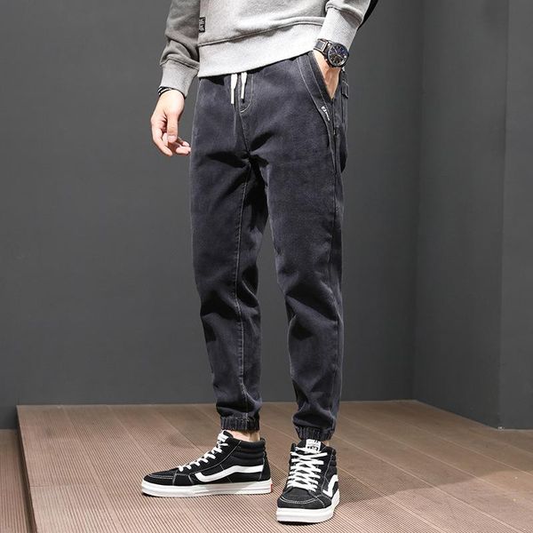 

fashion streetwear men jeans black gray elastic casual cargo pants japanese vintage designer hip hop joggers wide leg trousers, Blue