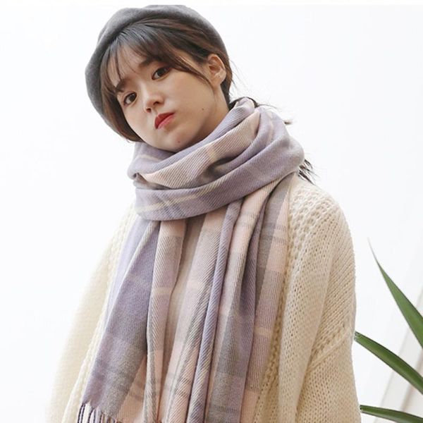 

2020 autumn winter female wool plaid scarf women cashmere scarves wide lattices long shawl wrap blanket warm tippet, Blue;gray