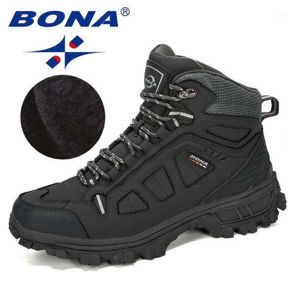 

bona 2020 new designers cow split warm boots men fashion high sneakers male winter botas hombre boots snow shoes comfortable1, Black