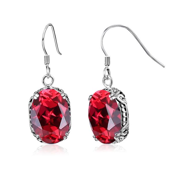 Katı S925 Gümüş Ruby Elmas Küpe Kadınlar Için Oval Küpe Oyma Kırmızı Topaz Taş Güzel Mücevher Garnet Küpe Koştu