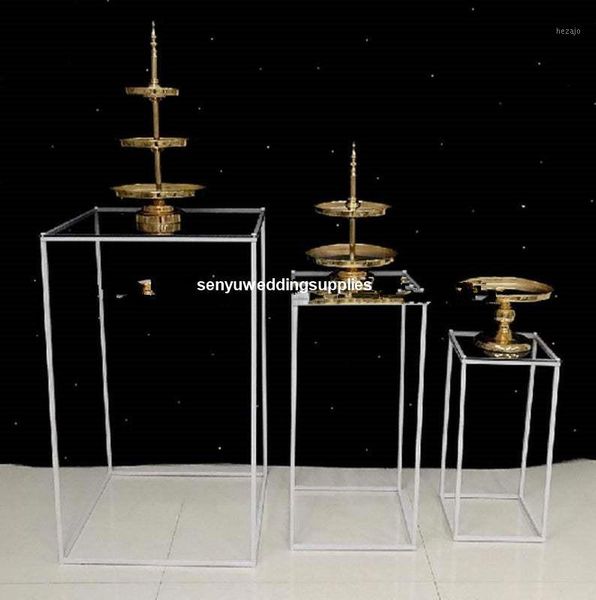 

party decoration 10pcs)different size square geometric wedding white metal centerpiece flower stands pliths senyu18121