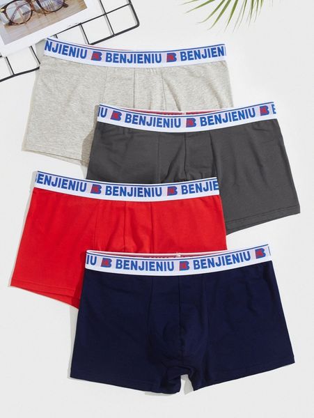 

men 4pcs letter tape waist boxer brief d3ux#, Black;brown