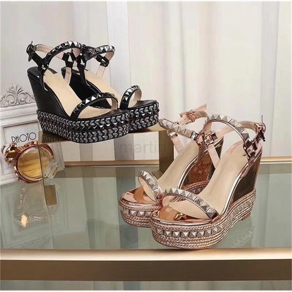 

cataclou women luxury cork wedge red bottom sandal designer girls high heels party wedding shoes with box us 35-41, Black