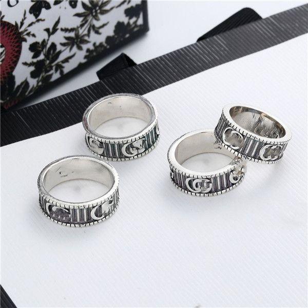 

classical retro ring fine silver rings lovers ring stamp carving ring for womens and mens jewelry wedding gift with box