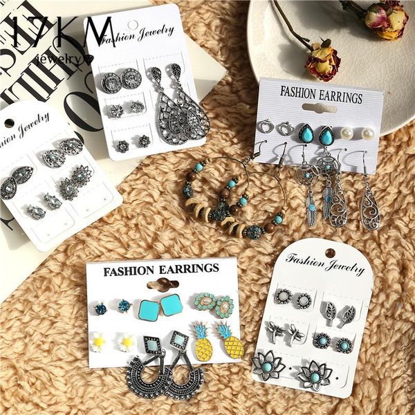

17km vintage ethnic fearther pearl earrings set for women 2020 fashion acrylic beads metal wood dangle earring new jewelry, Silver