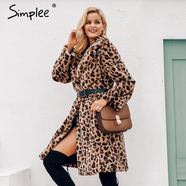 

simplee leopard faux fur women long coat winter warm pocket artificial fur coat elegant chrismas party oversize 20181, Black