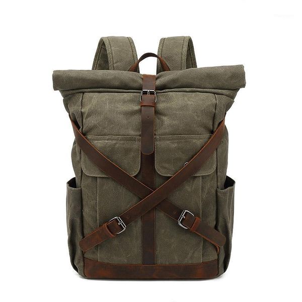 

waterproof vintage waxed canvas backpack men backpacks leisure rucksack travel school bags lapbagpack men shoulder bookbags1