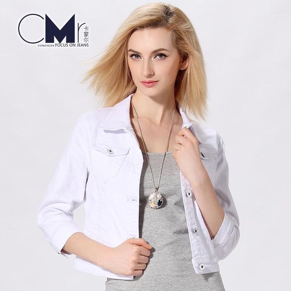 

white denim jeans crop jacket women fashion denim long sleeves casual female jean jacket for outerwear basic coats1, Black;brown