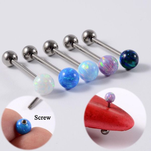 

1 шт. хирургическая сталь опальный язык барбалл пирсинг сексуальный опал ниппель кольцевые винт в штанге пирсинг язык пирсинг женщины ювелир, Black