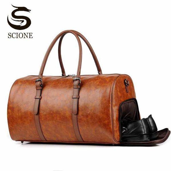

men pu leather travel handbags male fitness bags with shoes compartment gym sports bag large luggage duffle bags weekend xa209m