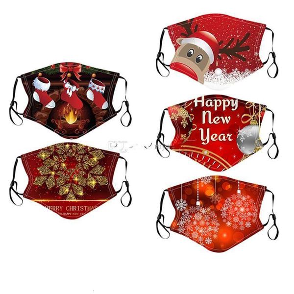 

dust-proof christmas 2021 fashion santa breathable face claus elk printing cotton mask adjustable reusable bling bl