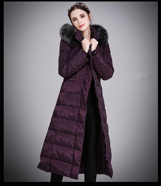 

2021 new winter coat with hood long jacket parka chaquetas mujer wxf510 white duck down women's leather collar fox pm0j, Black