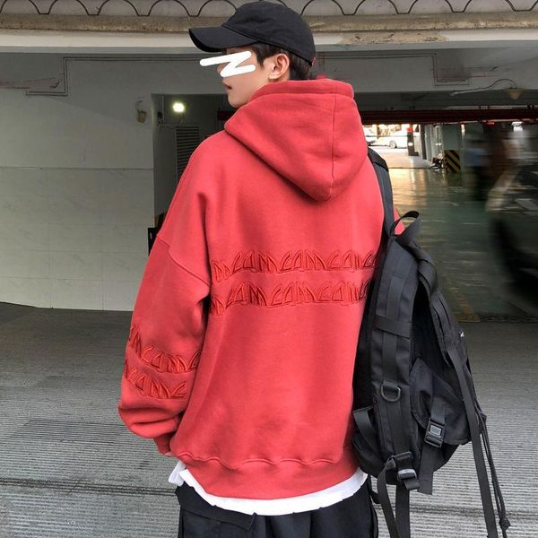 

men's hoodies & sweatshirts 2021 autumn and winter youth loose solid color plus velvet thick hooded sweatshirt fashion casual all-match, Black