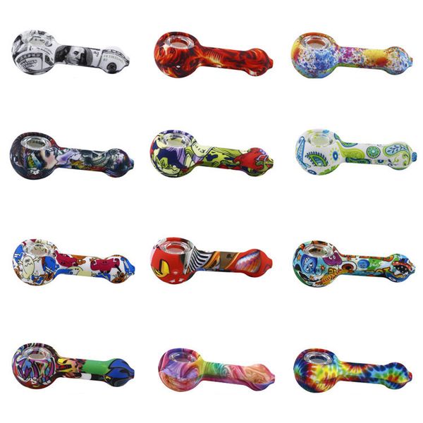 Novos estilos lindos cachimbos de mão de vidro cachimbo de silicone colorido para cachimbos de tabaco Bongs para cachimbo de vidro Frete grátis
