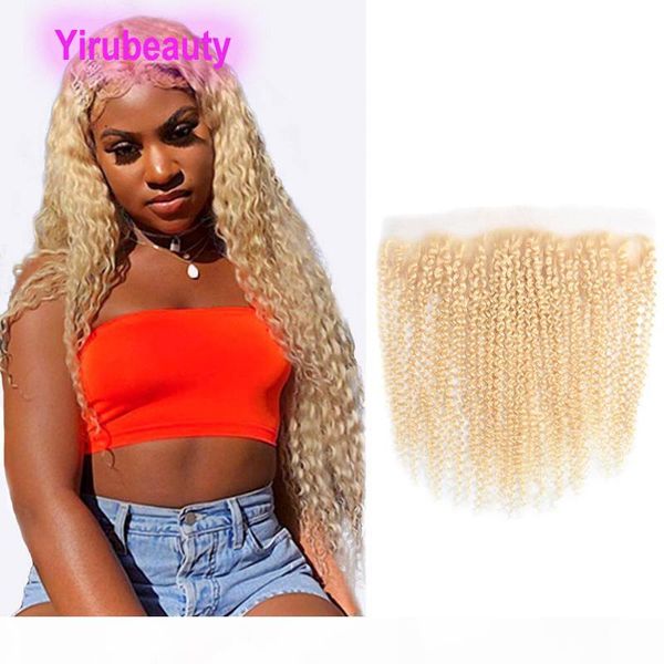 

613 color brazilian virgin human hair 13*4 lace frontal with baby hair blonde color 13x4 frontal deep wave kinky curly 18-26inch, Black;brown