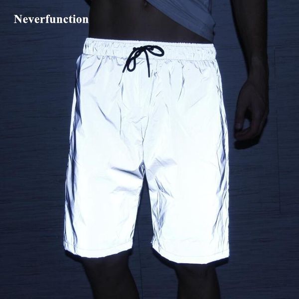 

2020 new fashion men night riding, running, reflective bermuda short summer harajuku male hip hop casual loose straight shorts, Blue