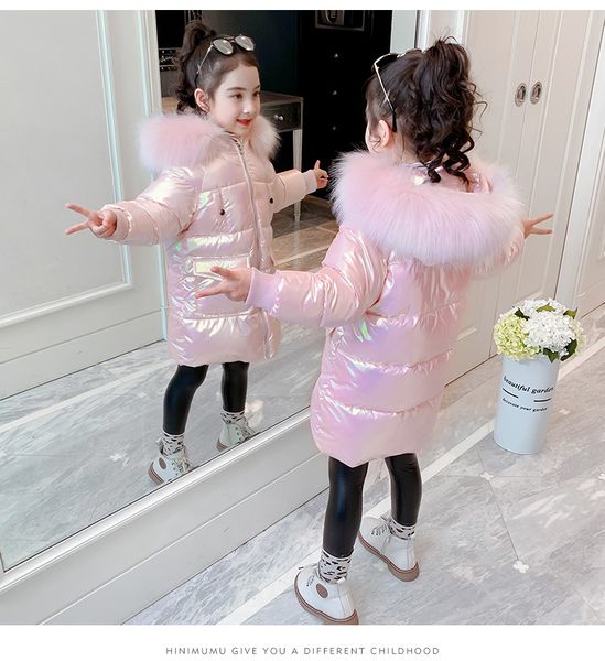 

olekid 2020 winter shiny jacket for girls hooded warm children girls winter coat 3-14 years kids teenage cotton parkas outerwear lj201125, Blue;gray
