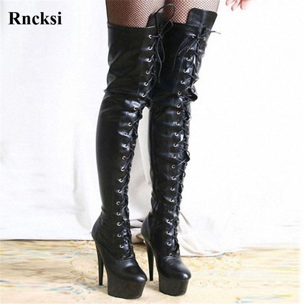 

rncksi new zip women party over the knee boots 20cm high heels platform boots pole dancing shoes lady, Black