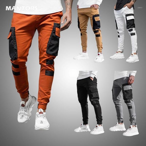 

casual men joggers pants patchwork cargo pants men multi-pockets trousers 2020 mens sportswear hip hop harem streetwear1, Black