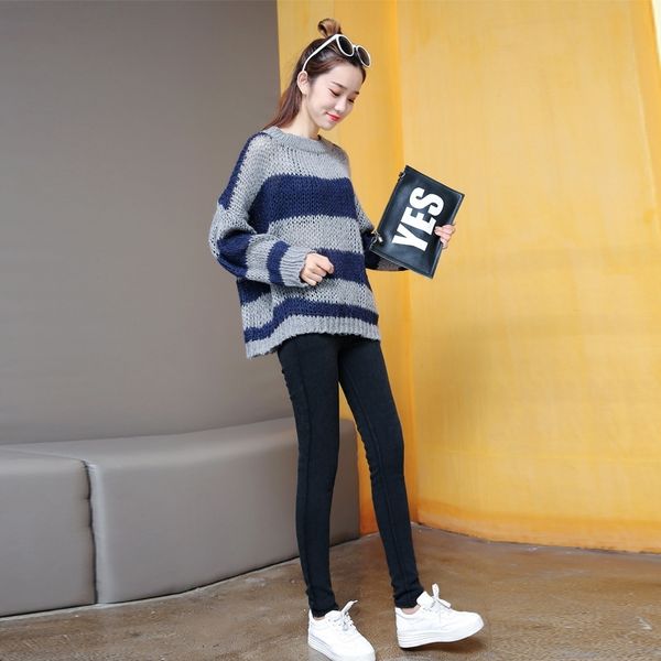 

winter leggings women fleece lined imitation denim pencil pants large size high elastic plush thickened velvet warm legins y200904, Black