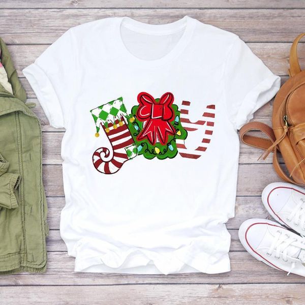 

women christmas striped happy time printing 90s holiday print lady tshirt ladies graphic t-shirts female tee t-shirt, White