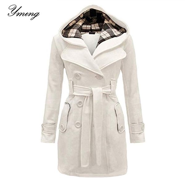 

yming women's winter double breasted warm mid-length windbreaker with belt fashion solid color clothing elegant windbreaker 201221, Black