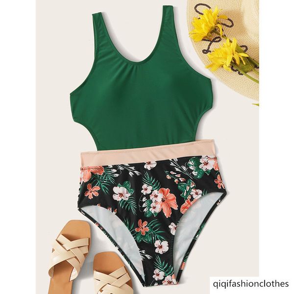 

20219 single fashion color matching open back cover belly show thin triangle one-piece swimsuit female, White;black