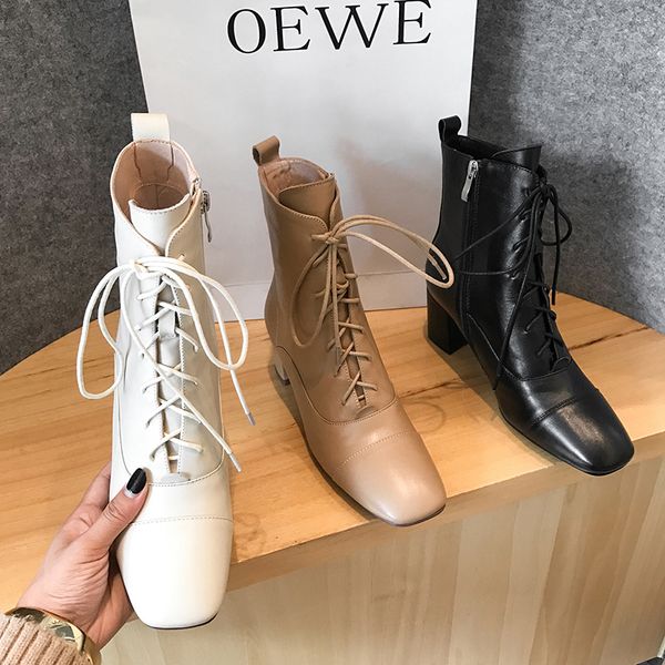 

natural ankle in the air leather fall and warm winter short teddy boots square toe heels p4fb, Black