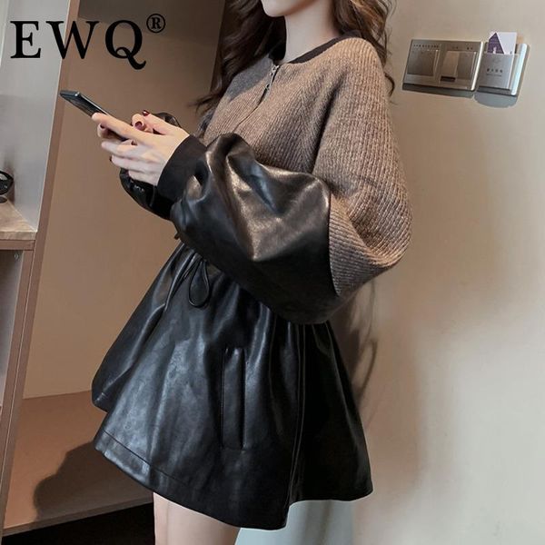 

ewq] medium length patchwork sweater for women zippers fried small crowd long sleeve o-neck collar with belt 2021 winter 3gd80, White;black