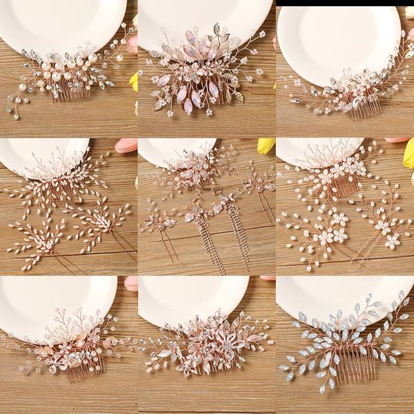 

4 шт. rose gold color wedding tiara gair combs для женщин вечеринка жемчужина crystal hot sale bridal ювелирные изделия для волос handmade г, Golden;silver
